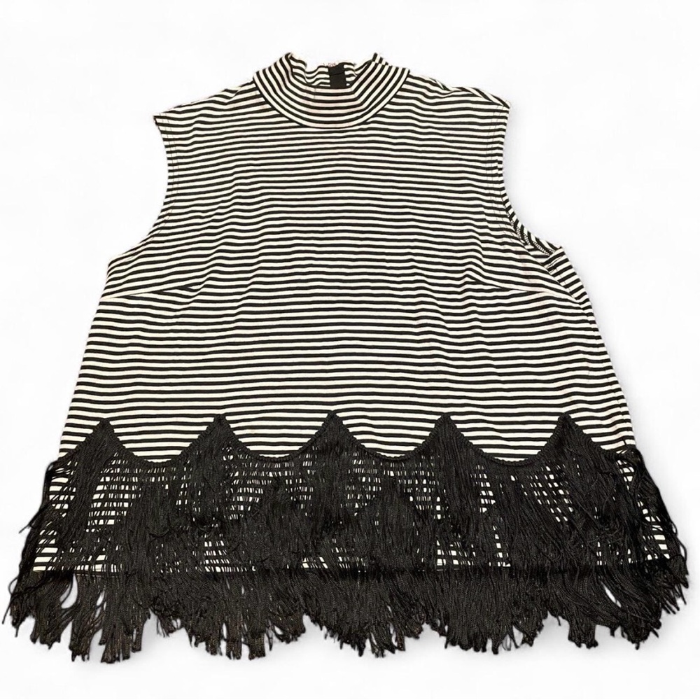 Marc Jacobs Black and White Striped Top with Fringe
